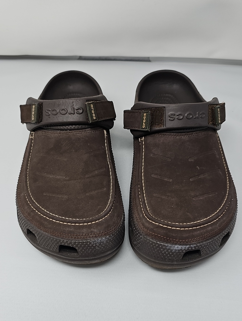 CROCS Men's Brown Suede-Look Slip-On Clog Sandals Size 12